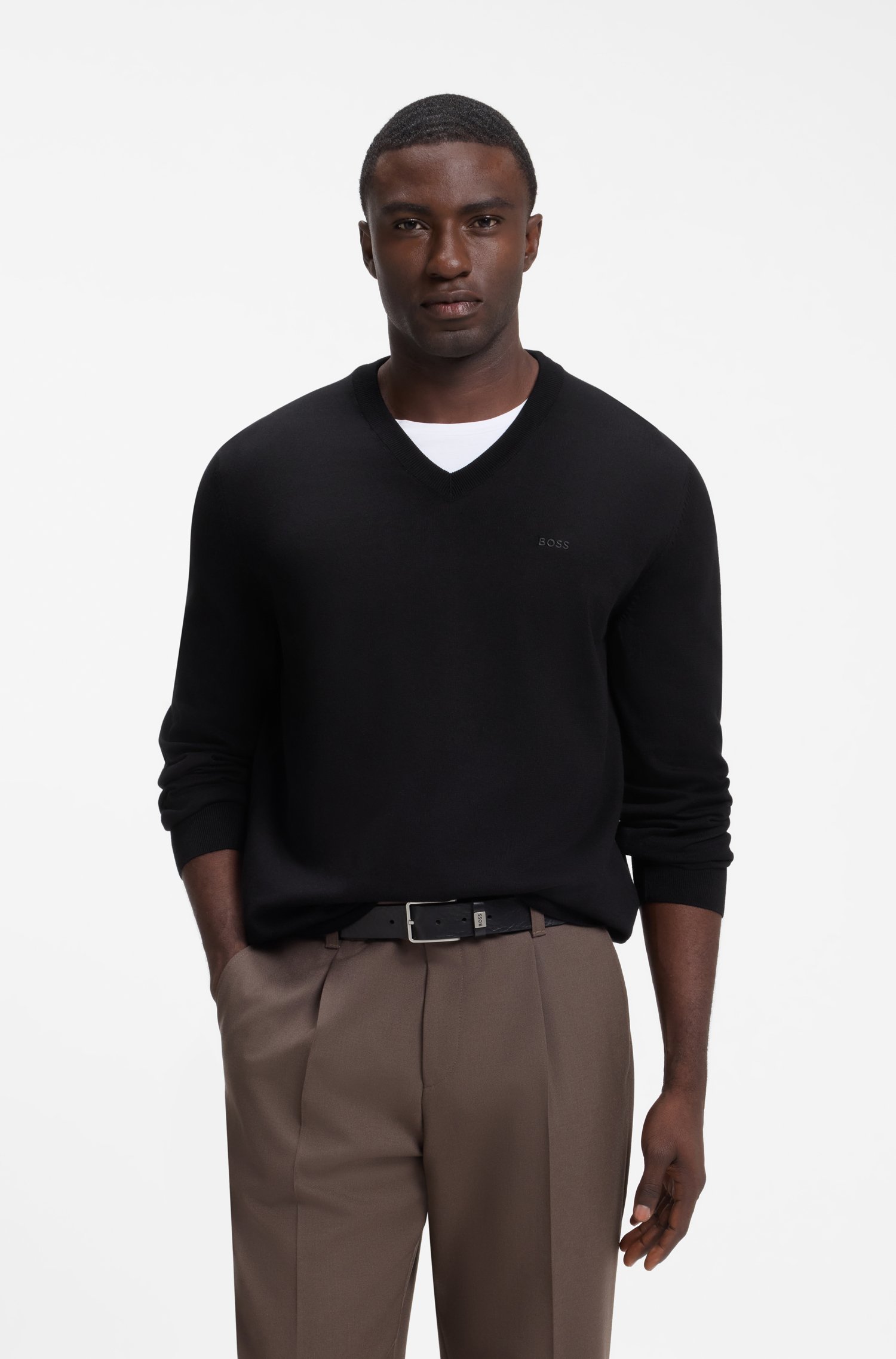 Boss V-neck cotton sweater stickade tröjor herr