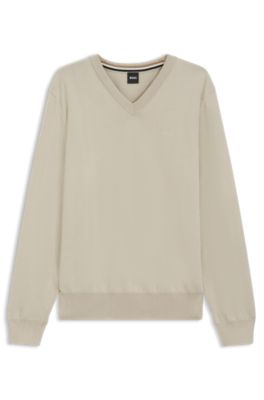 V-neck sweater in cotton, Light Beige