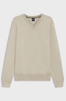V-neck sweater in cotton, Light Beige