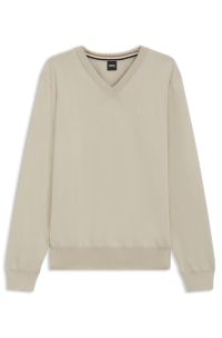 V-neck sweater in cotton, Light Beige