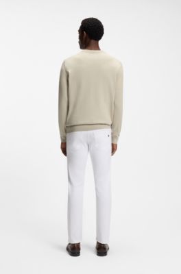 V-neck sweater in cotton with logo embroidery, Light Beige