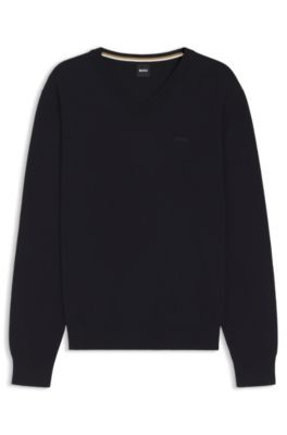 V-neck sweater in cotton, Dark Blue