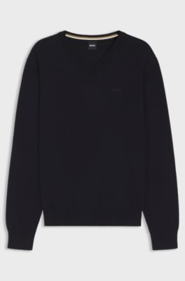 V-neck sweater in cotton, Dark Blue