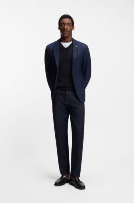 V-neck sweater in cotton, Dark Blue