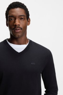 V-neck sweater in cotton, Dark Blue