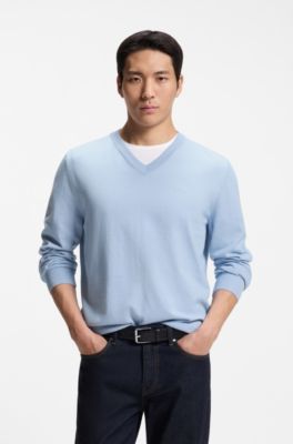 Pull &agrave; col V en coton, bleu clair