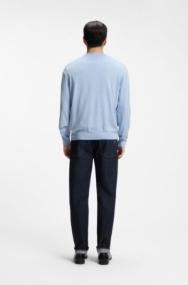 V-neck sweater in cotton with logo embroidery, Light Blue