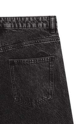 Relaxed-fit jeans in distressed black rigid denim, Black