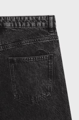 Relaxed-Fit Jeans aus schwarzem, festem Denim in Used-Optik, Schwarz