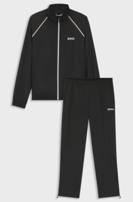 Active water-repellent two-piece tracksuit with zip hems, Black