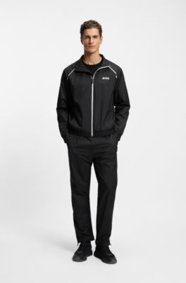 Active water-repellent two-piece tracksuit with zip hems, Black