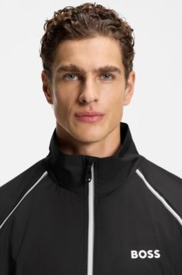 Active water-repellent two-piece tracksuit with zip hems, Black