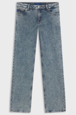 Jeans bootcut in denim elasticizzato blu, Blu