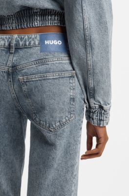 Jeans bootcut in denim elasticizzato blu, Blu