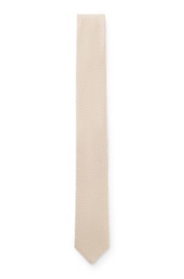 Jacquard tie in cotton and silk, Light Beige