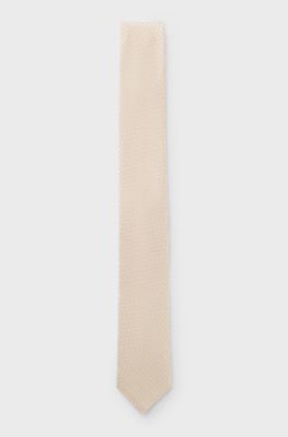 Jacquard tie in cotton and silk, Light Beige