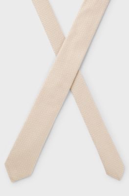 Jacquard tie in cotton and silk, Light Beige