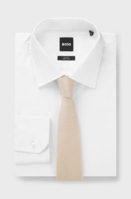Jacquard tie in cotton and silk, Light Beige