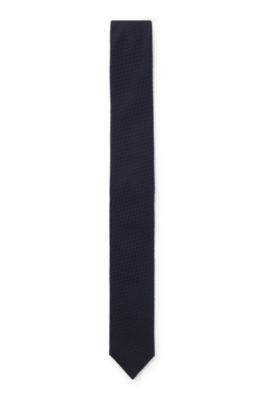 Jacquard tie in cotton and silk, Dark Blue