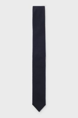 Jacquard tie in cotton and silk, Dark Blue