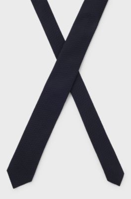 Jacquard tie in cotton and silk, Dark Blue