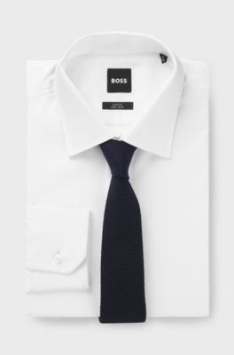 Jacquard tie in cotton and silk, Dark Blue