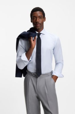 Jacquard tie in cotton and silk, Dark Blue