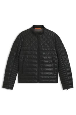 BOSS - Nappa-leather jacket with mixed quilting - Black