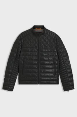 Nappa-leather jacket with mixed quilting, Black