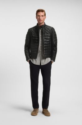 Nappa-leather jacket with mixed quilting, Black