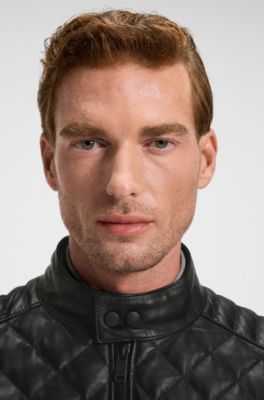 Nappa-leather jacket with mixed quilting, Black