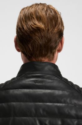 Nappa-leather jacket with mixed quilting, Black