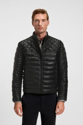 Nappa-leather jacket with mixed quilting, Black