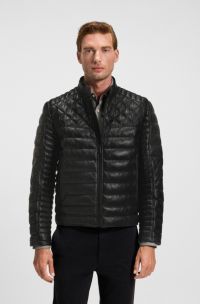Nappa-leather jacket with mixed quilting, Black