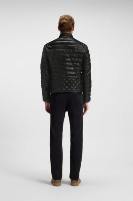 Nappa-leather jacket with mixed quilting, Black