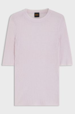 Wool-blend sweater with ribbed knit, Light Purple