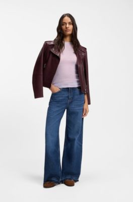 Wool-blend sweater with ribbed knit, Light Purple