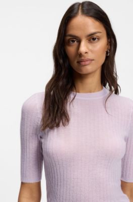 Wool-blend sweater with ribbed knit, Light Purple