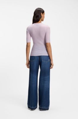 Wool-blend sweater with ribbed knit, Light Purple