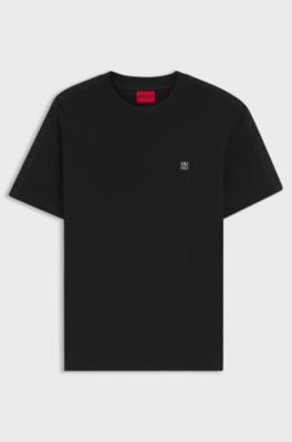 T-shirt relaxed fit in cotone intrecciato con spalle ricamate, Nero