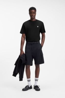 Relaxed-Fit T-Shirt aus Interlock-Baumwolle mit bestickten Schultern, Schwarz