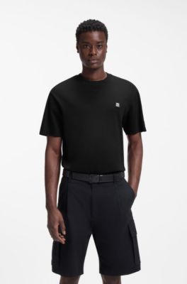 Relaxed-Fit T-Shirt aus Interlock-Baumwolle mit bestickten Schultern, Schwarz