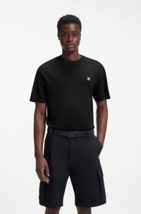  Relaxed-fit T-shirt in interlock cotton with embroidered shoulders, Black
