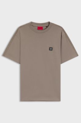  Relaxed-fit T-shirt in interlock cotton with embroidered shoulders, Light Brown