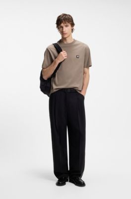  Relaxed-fit T-shirt in interlock cotton with embroidered shoulders, Light Brown