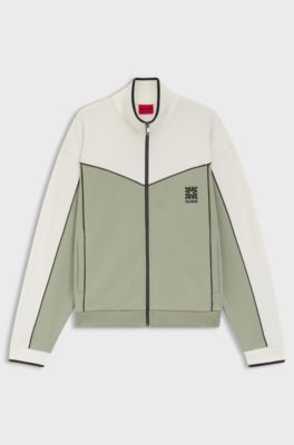 Cotton-blend jacket with embroidered logo artwork, Light Green