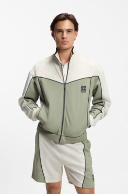 Cotton-blend jacket with embroidered logo artwork, Light Green