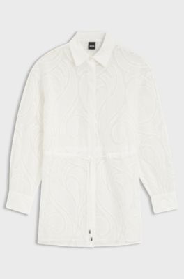 Regular-fit blouse with embroidered flowers, White