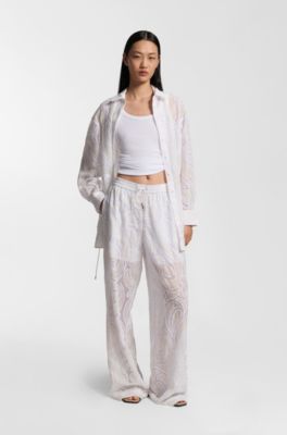 Regular-fit blouse with embroidered flowers, Natural