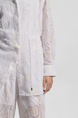 Regular-fit blouse with embroidered flowers, Natural